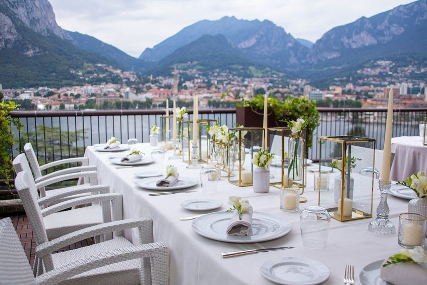 Hotel Griso Lecco table on the terrace with Lake Como view