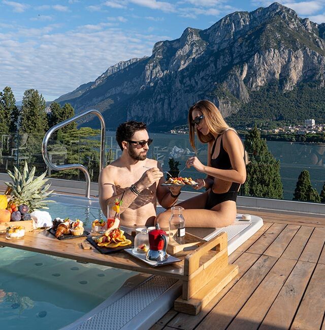 Hotel Griso Floating Breakfast for couples served in a private Jacuzzi on Lake Como