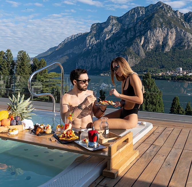 Hotel Griso Floating Breakfast for couples served in a private Jacuzzi on Lake Como